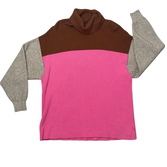 Free People Candy Pop Structured Colorblock Soft Oversized Turtleneck Sweater M - Picture 5 of 11